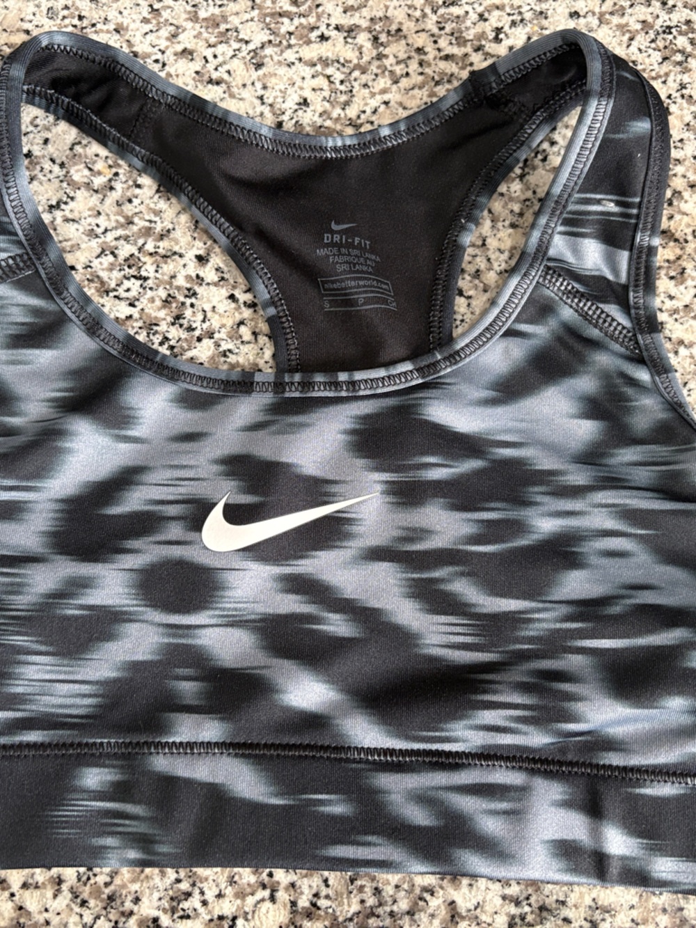 Nike Black and Gray Patterned Swim Bikini Top
